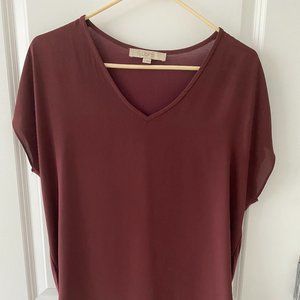 LOFT Short Sleeved Maroon Blouse